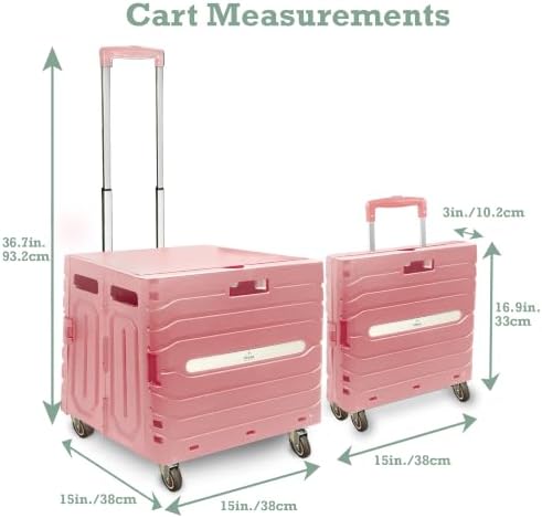 Inspired Living Collapsible Folding Utility Cart, Heavy-Duty Rolling Crate with 360° Wheels, Telescoping Handle, Hidden Lid, Holds 200 Lbs, Pink - Image 2