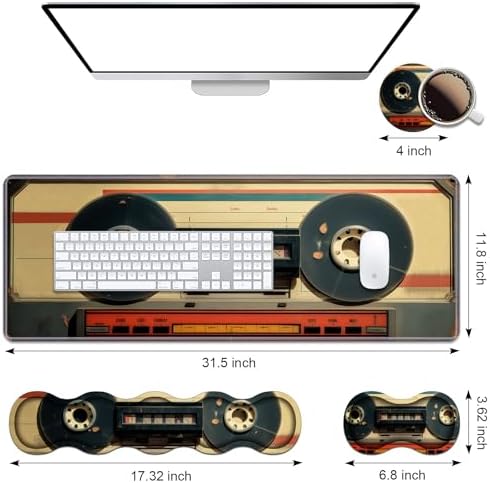 Ergonomic Keyboard Wrist Rest & Mouse Pad Wrist Rest Set, Large XXL Gaming Desk Mat 31.5"x 11.8" with Memory Foam, Easy Typing Pain Relief for Office & Home, Retro Tape Recorder - Image 2