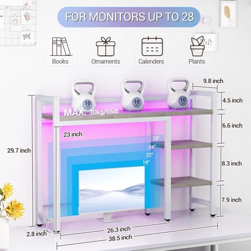 Desk Hutch with Colorful RGB Lights, 4 Tier Desktop Shelf for Max 28" Computer Monitor, Desk Organizer Shelf for Tidy Storage Display, Desktop Bookshelf for Home, Office, Dorm, Gaming Table, Kitchen - Image 3
