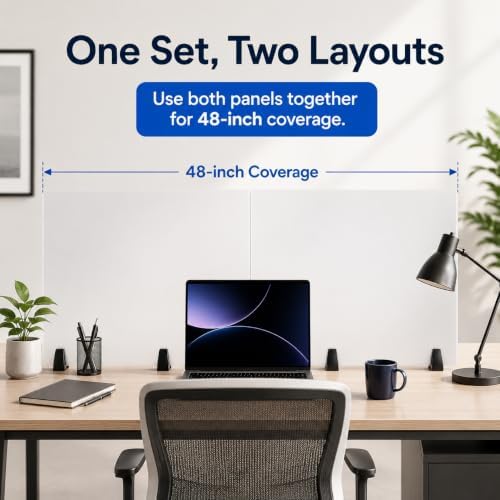 Dual Frosted Acrylic Desk Privacy Panels 24x18 inch, 2 Pack Clamp-On Office Partitions for Cubicle, Study & Counter, Easy Install Privacy Screens - Image 5