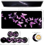 Keyboard Mouse Pad Set, Extended Gaming Mouse Pad+Ergonomics Keyboard Wrist Rest Support, Memory Foam, Easy Typing Pain Relief, 4Pcs XL Ultra Thick Desk Mat,Purple Butterflies - Image 6