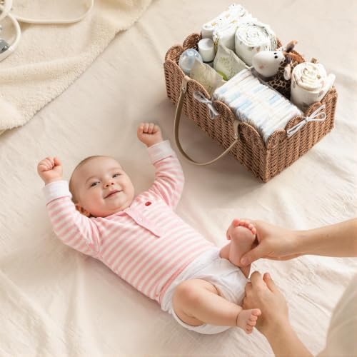 HBlife Baby Diaper Caddy, Paper Rope Storage Baskets Nursery Bin with Removable Divider, Portable Car Organizer for Diapers, Baby Shower Gifts, Newborn Essentials Must Haves - Image 6