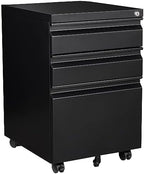 Fesbos 3 Drawer Mobile Metal File Cabinet, Black Filling Cabinets with Lock, Pre-Built Office Storage File Cabinet with Wheels Under Desk - Assembled Required by Fesbos