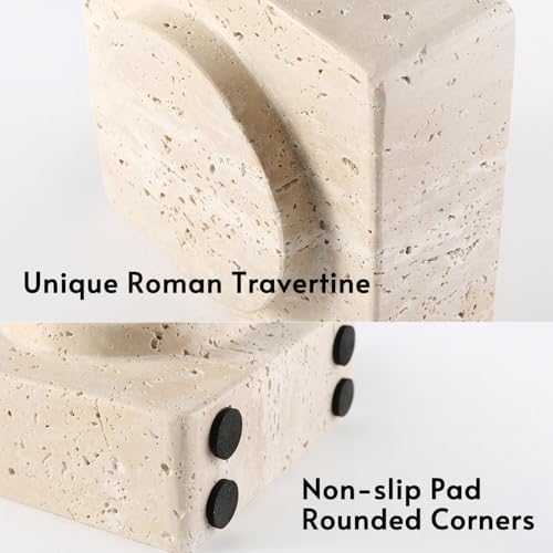 Koville Marble Square Book Ends, Heavy Duty Book Holders, Bookends for Shelves, Office Bookshelf Decor for CDs/Video Games(Travertino Romano) - Image 6