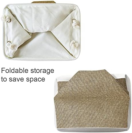 TheWarmHome Storage Basket for Organizing - 14x10x7 inch Medium 3 Pack Collapsible Storage Bin for Shelves with Handles, Canves Storage Box for Organizer Cubes Cloth Gift Toy Closet (White & Khaki) - Image 7