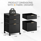 VINGLI 3 Drawer Fluted File Cabinet, Rolling File Cabinet Mobile Under Desk File Cabinet with Wheels, Fabric Drawers Printer Stand for Home Office, Fits Letter Size, Black - Image 3