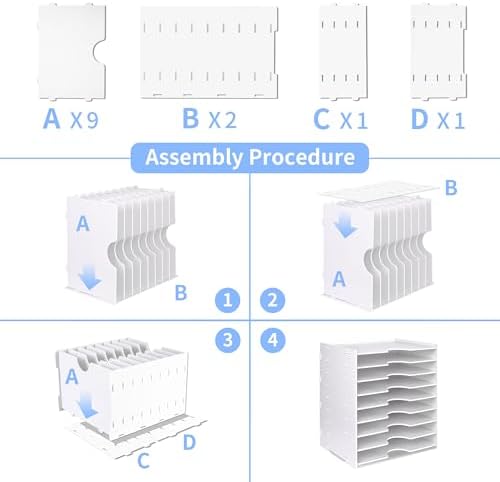 Paper Organizer Storage for Desk, 9 Tier Construction File Organizer Paper Sorter, Desktop Document Storage Holder for Home Office School, 14 1/8" x 10 1/4" x 15 3/8", White - Image 7