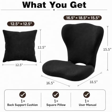 Ergonomic Back Support for Office Chair, Seat Cushion with Backrest, Adjustable Folding Floor Chair for Home, Gaming & Meditation (Black) - Image 3