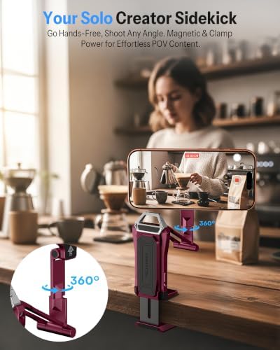 OMOTON TP02-Pro 5 in 1 Magnetic Phone Holder for Vlogging Essentials, Red - Image 3