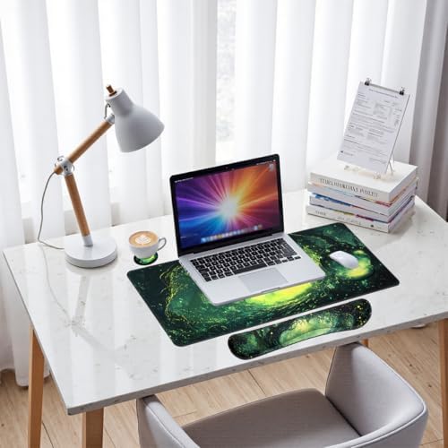 Magic Forest Desk Mat Set Green Fantasy Landscape Large Mouse Pad with Wrist Rest 4in1 Desk Mat for Desktop Ergonomic Keyboard Wrist Support Anti-Slip Computer Ergonomic Mouse Pad Home Office Gaming - Image 7