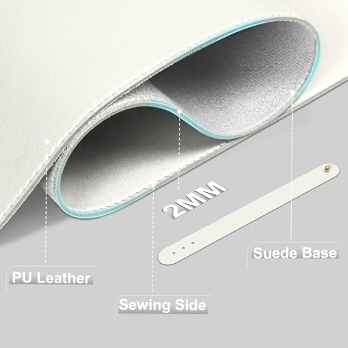Leather Desk Pad Protector, 47.2'' x 23.6'', Suede Base Sewing Desk Blotter, Non-Slip Office Mat, Waterproof Writing Pad for Home and Office - White - Image 2
