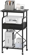 MAHANCRIS Tall Printer Stand, 3 Tier Printer Cart with Storage, Industrial Printer Table on Wheels, Adjustable Shelf & Fabric Drawer, for Home Office Study Black PTBK5501 by MAHANCRIS