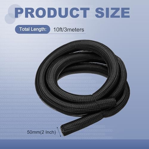 MECCANIXITY Split Sleeve Wire Loom Braided Sleeve 2" 10Ft Black - Image 2