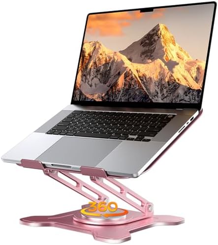 JCZT 360° Rotating Laptop Stand for Desk, Metal Foldable Laptop Riser, Pink by JCZT