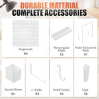 Pegboard Wall Organizer Set, 4 Pack 11"x11" No-Drill Peg Board Pannels with Hooks & Bins, Modular Wall Organization for Home, Office, Craft Room, Gaming Setup and Kitchen, White - Image 2