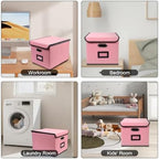 File Storage Box with Lid, 15.55x12.87x10.43 Inches, Foldable Organizer with Handles & Label Slot, for File Storage, Home, Office, and Closet Organization(2 Packs, Pink) - Image 6