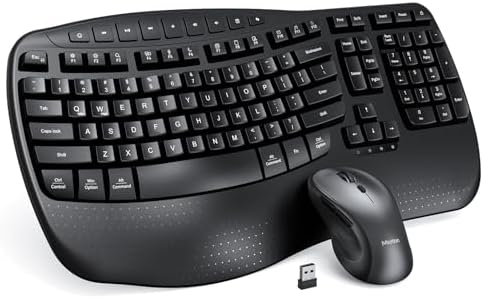 MEETION Wave Ergonomic Keyboard and Mouse Combo with Wrist Rest, Black by MEETION