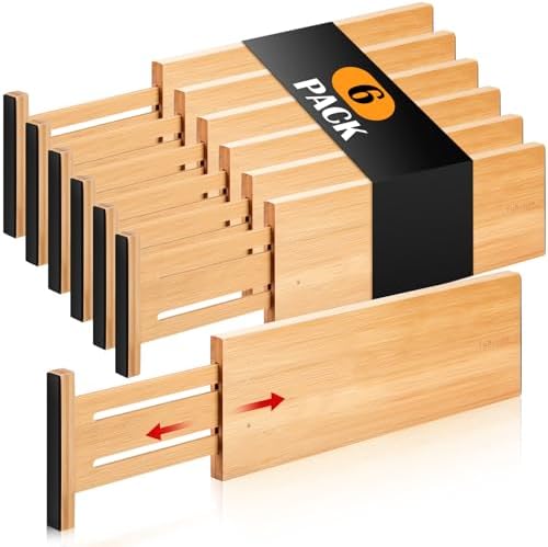 Fabsome Dresser Drawer Organizers 6 Pack, 4.65'' High Adjustable from 12.5-17‘’ Bamboo Drawer Dividers for Clothing Baby Clothes, Wooden Separators for Dresser Nursery Organization with Soft Foam Ends by Fabsome
