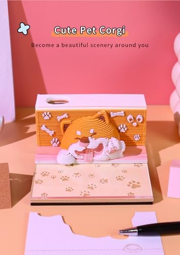 3D Memo Pad, 3D Calendar 2027, Time Piece Calendar, Tear-Off Calendars 2027, 3D Paper Carving Art Memo Pad, Art Carving Sticky Notes for Office Home Gifts Ornaments (Corgi) - Image 3