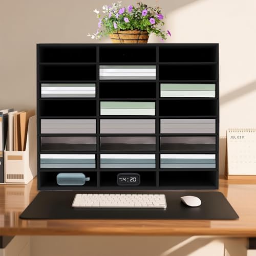 24 Slots Literature Organizer Desktop, Document Mail Literature Classroom Mailbox Office Mailbox Organizer, Wood Adjustable Literature for Office Home School Classroom Keepers (Black) - Image 7