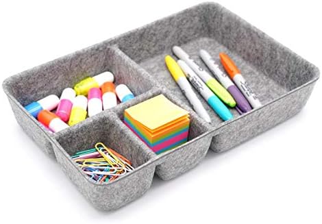 Welaxy Junk Drawer Organizer bin 4 Compartments Office Organizers Bins Felt Trays Drawers 2 dividers Multi-Purpose Storage (Grayx2) - Image 2