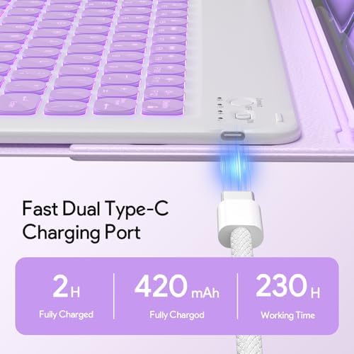 YBING for iPad Air 13 Inch & Pro 12.9 Case with Keyboard - Mouse, 7 Colors Backlit Detachable Keyboard and 360 Rotating Cover for iPad Pro 12.9 (6th, 5th, 4th, 3rd gen), Air 13 M4/M3/M2 (Purple) - Image 3