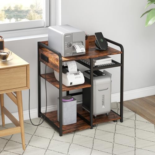 3-Tier Printer Stand with Storage Shelf and Power Outlet for Home Office - Image 7