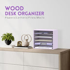 5 Tier Wood Desk Organizer, Paper Organizer for Desk, Purple - Image 2