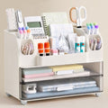 HBlife Desk Organizer with Pencil Pen Holder for Desk, Pen Organizer with 2 Drawers, Desk Organizers and Accessories with Compartments, Desktop Storage for Office, Home, School, Art Supplies, White by HBlife
