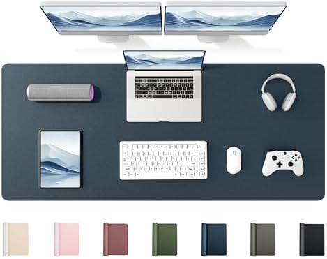 YSAGi 55" x 17" Large PU Leather Desk Mat for Keyboard and Mouse - Waterproof Non-Slip Desk Pad Protector for Office, Home, Writing Desk, Dark Blue by YSAGi