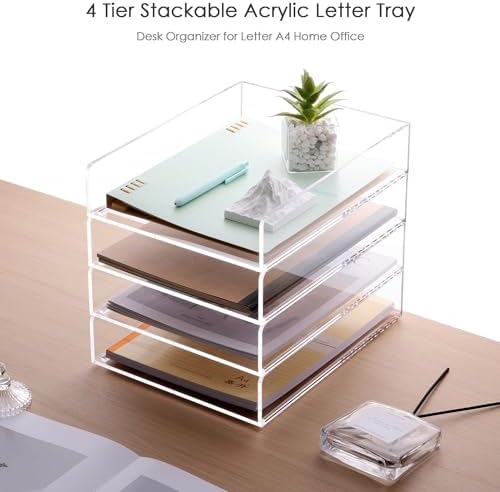 Acrylic Paper Organizer Letter Tray, Stackable Desk Organizer, 4-Tier - Image 2