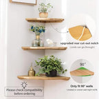 Corner Shelves, Floating Corner Shelf, Set of 2 10inch Solid Oak Wood Corner Wall Shelves, Round End Wall Mount Display Shelf with Wire Hole for Bedroom Kitchen, Living Room - Image 3