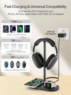 4 in 1 Headphone Stand, 15W Wireless Charger for Airpods/iPhone/iWatch - Image 3