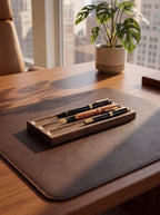 Horizontal Pen Holder For Desk,Pen Tray,Wood Desk Pen Holder,Desk Top Pen Display,Teacher Gifts,Suitable For School,Home,Office Desktop Art Accessories (Walnut-3 Grid) - Image 2