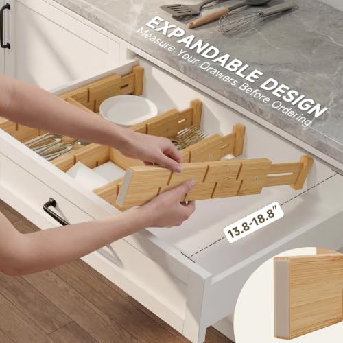 Bamboo Drawer Dividers, Expandable Kitchen Drawer Organizer - Image 3