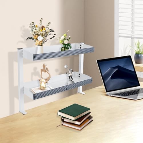 Clamp On Desk Shelf,2-Tier Adjustable Storage Organizer with Tray for Laptop, Office Supplies and Decor 22lbs Capacity per Shelf (Black/White) (White) - Image 5