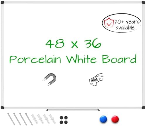XBoard Porcelain Magnetic Dry Erase Board 48 x 36 Inch, Porcelain Whiteboard Aluminium Frame & Marker Tray by XBoard