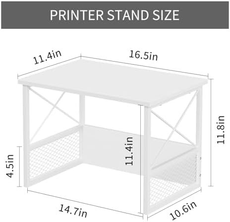 Printer Stand for Desk, Desktop Printer Stand Shelf Organzier for Home Office, for Above and Under Desk, Fax Machine Copier Scanner, White - Image 3