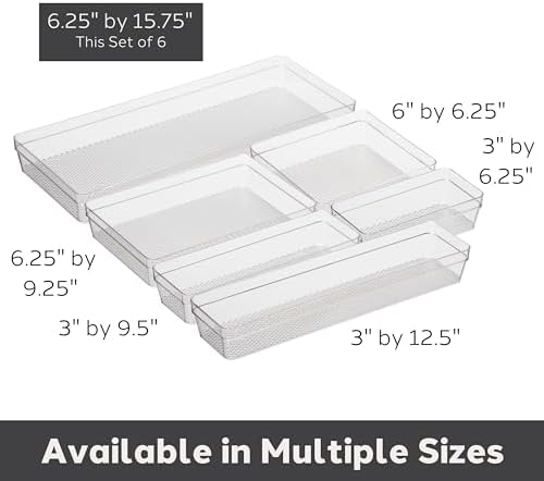 Oggi Clear Drawer Organizer - 6.25" X 15.75" (Set of 6) - Ideal for Organizing Kitchen Drawers, Office, Desk, Silverware, Kitchen Utensils, Cosmetics and Bathrooms - Image 3