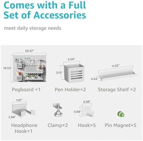 PEGZONE Clamp on Desk Pegboard, 20.4" x 16.5", with 15 Accessories, White - Image 2