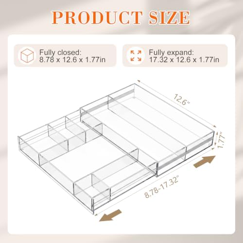 Briwooody Clear Acrylic Drawer Organizer Expandable,11 Compartments,Small - Image 2