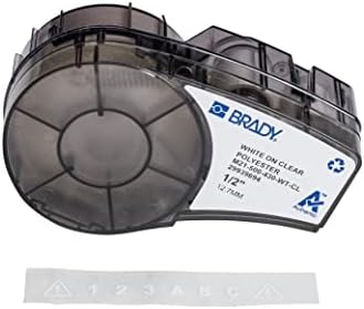 Brady Authentic (M21-500-430-WT-CL) Harsh Environment Polyester Label for Lab, Asset Tracking and Datacom, White on Clear- For M210, M210-LAB, M211, BMP21-PLUS and BMP21-LAB Printers, 0.5" W 21' L by BradyCorp