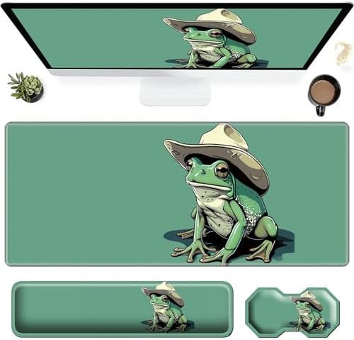 3Pcs Mouse Pad Set, Green Frog Large Gaming Mouse Pad with Stitched Edge, Ergonomic Memory Foam Keyboard Wrist Support and Mouse Wrist Rest Cushion, Pain Relief Non-Slip Desk Pad Combo by SROJDHFJB