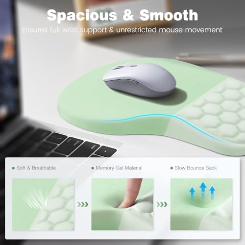 Ospelelf Ergonomic Mouse Pad and Keyboard Stand Wrist Rest Set, Memory Foam Comfort, Pain Relief for Typing, Office Desk Accessories, Green - Image 3