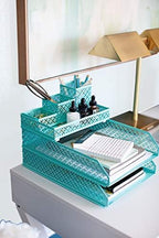 BLU MONACO | Aqua Desk Organizer Set for Women 6 Piece | Mail Sorter Organizer Countertop with Letter Sorter for Desk | Standing File Organizer with Mesh Pen Holders - Image 4