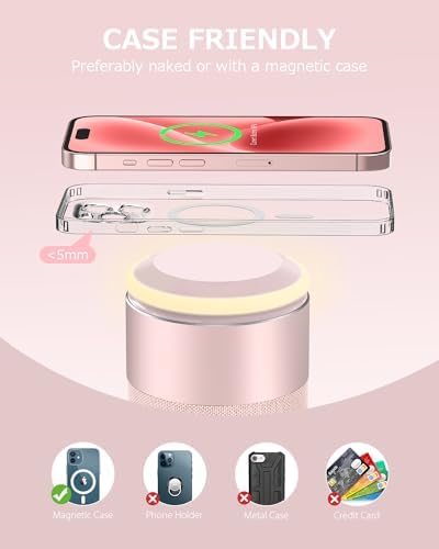 Bluetooth Speaker, Night Light, 15W Magnetic Fast Charging for Apple, Pink - Image 4