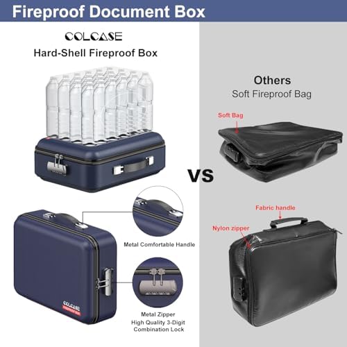 COLCASE Fireproof Document Box with Lock, Hard Fireproof Document Organizer - Image 3