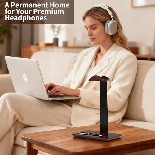 Walnut Wood Headphone Stand with Pen Holder - Image 4