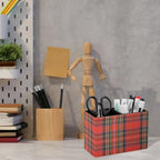 PU Leather Multi-Compartment Pen Holder Desktop Organizer Pencil Cup Storage Caddy for Office Home Supplies Blue Stewart Plaid Colorful Tartan Black Bright British - Image 6