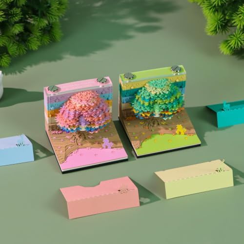3D Memo Pad, 3D Calendar 2027, Time Piece Calendar, Tear-Off Calendars 2027, 3D Paper Carving Art Memo Pad, Art Carving Sticky Notes for Office Home Gifts Ornaments (Cherry Blossoms - Pink) - Image 3